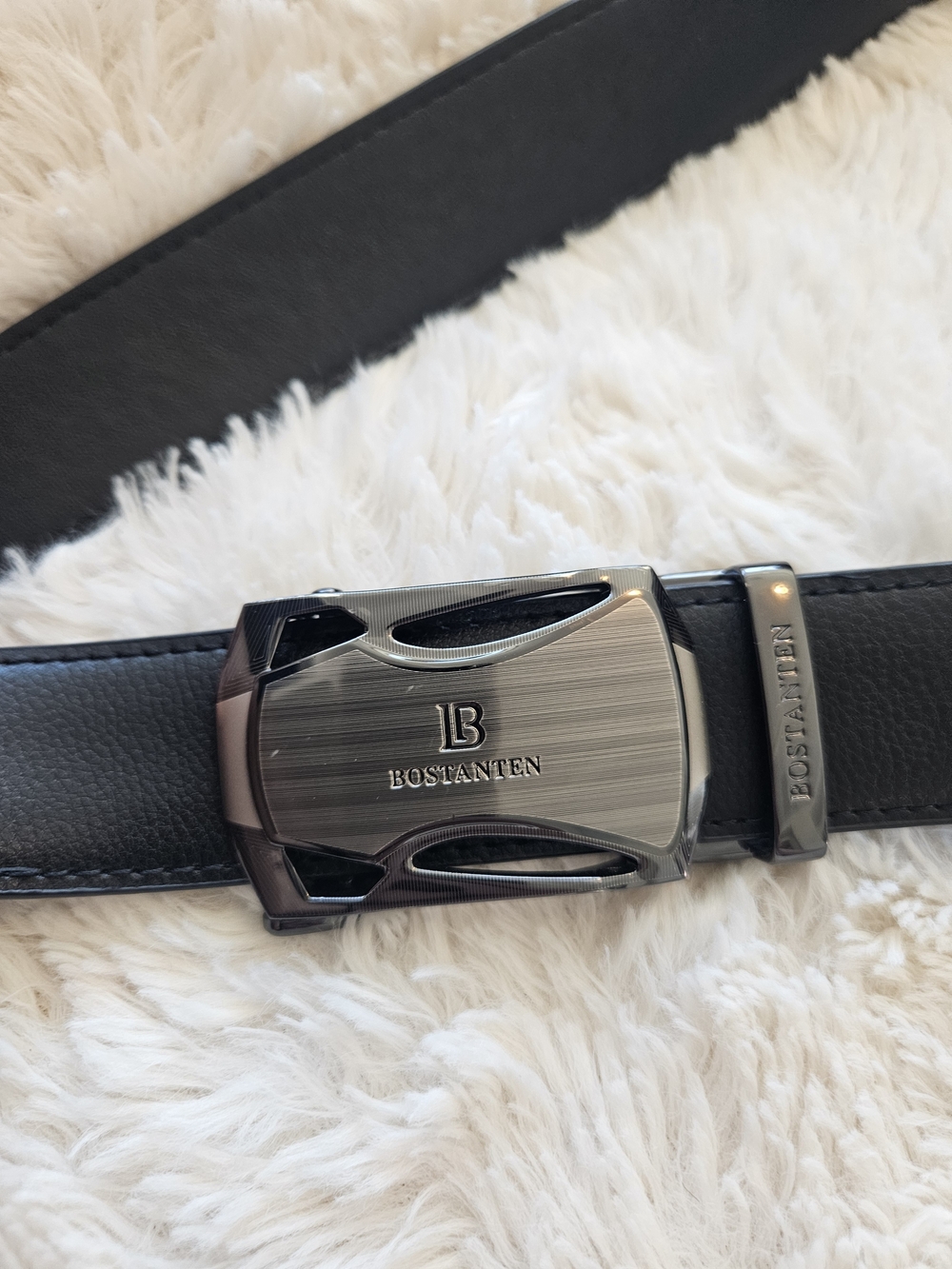💥BOSTANTEN Men's Black Ratchet Belt Gunmetal Buckle